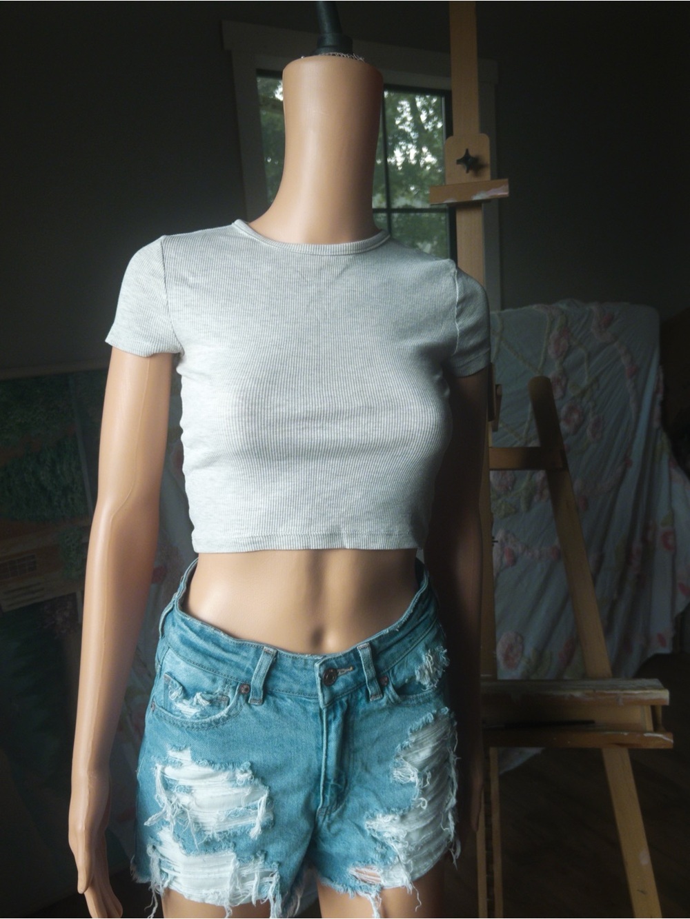 Women’s Light Grey Ribbed Crop Top